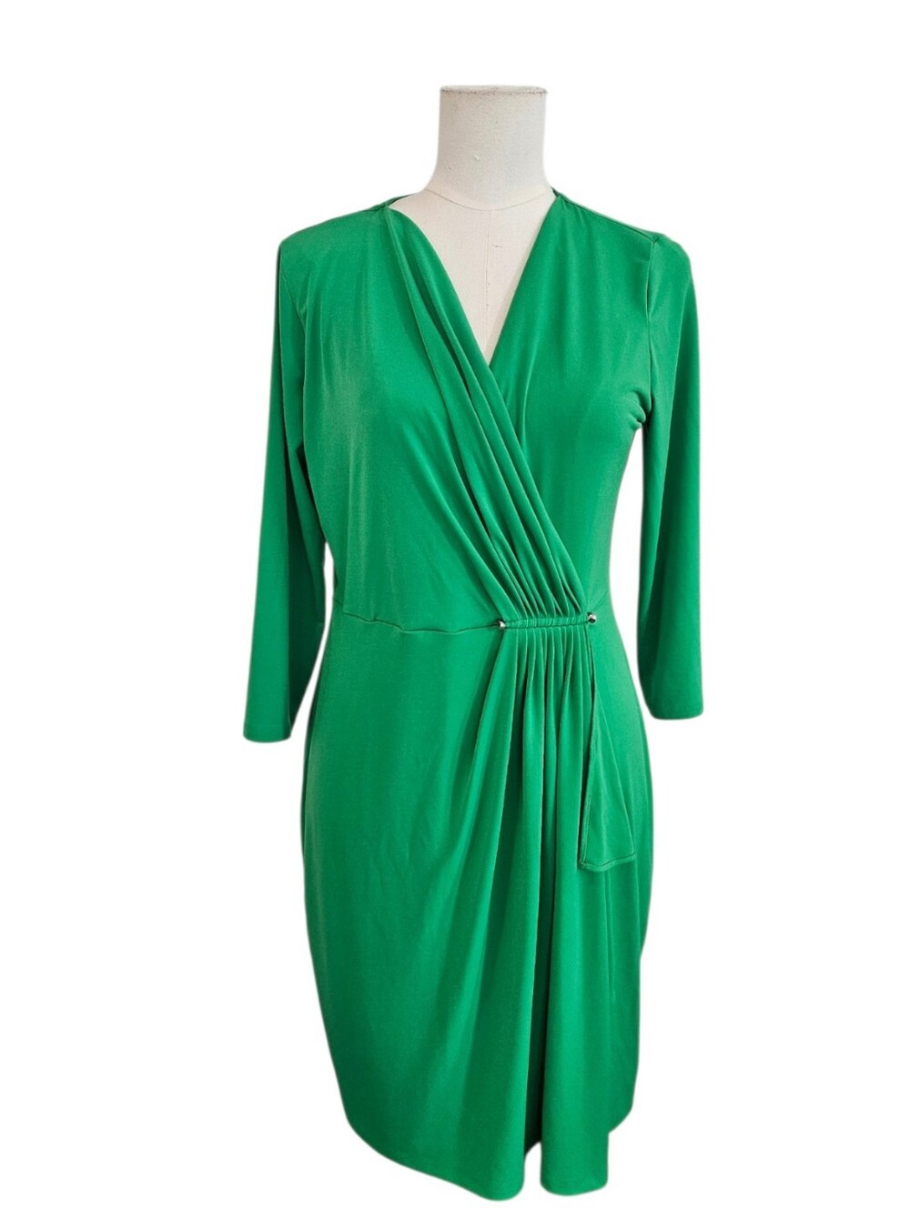 Michael Kors Emerald Green Draped Faux Wrap Dress Size M